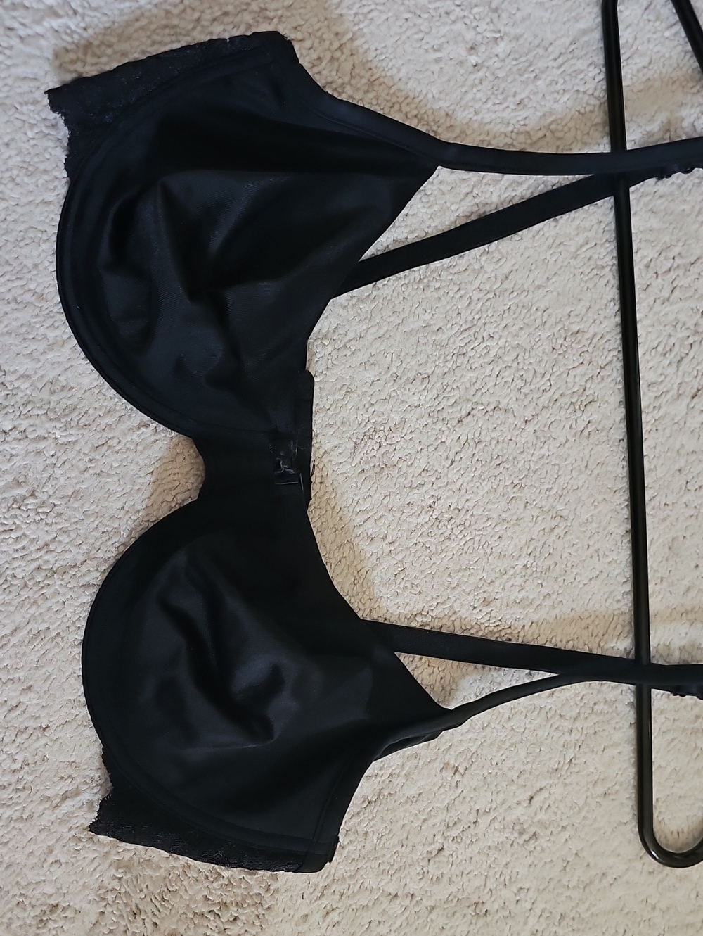 Triumph Black Satin Underwire Bra with Lace Trim